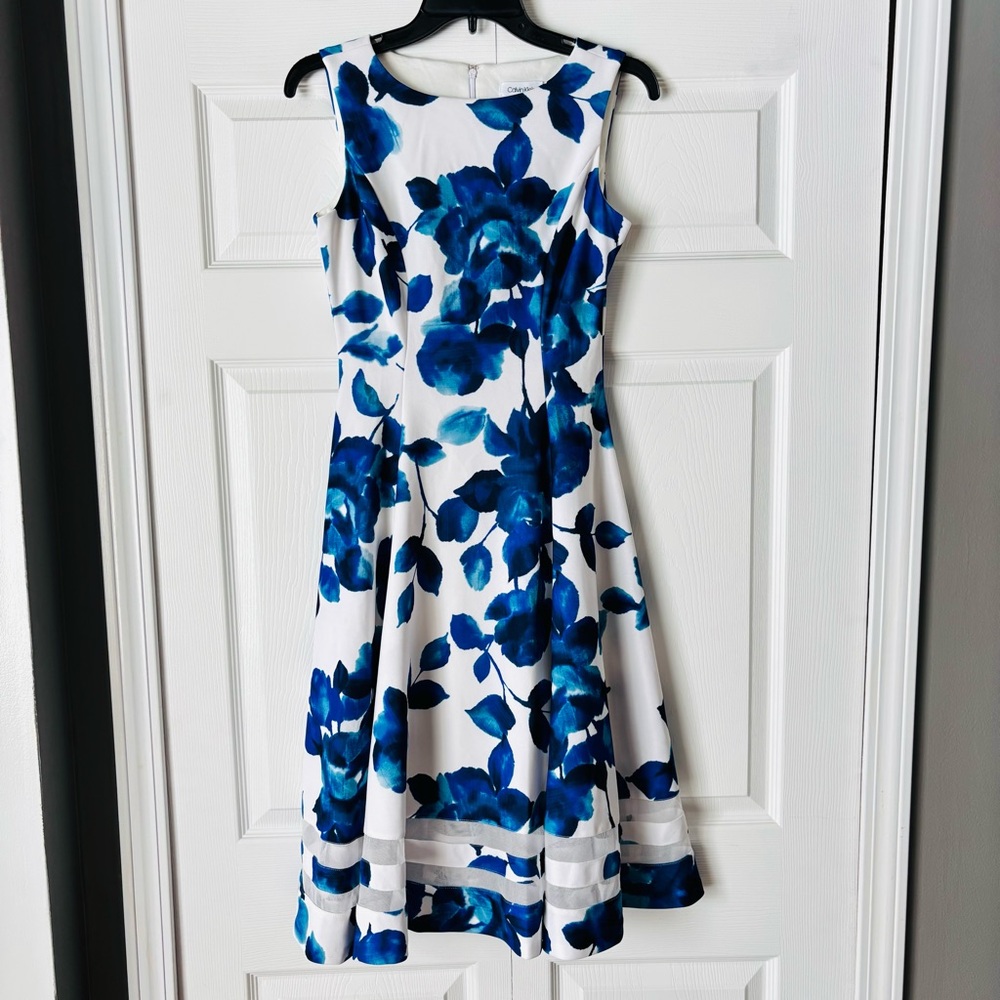 Calvin Klein Women’s Blue Floral Shabby Chic A~Line Sleeveless Twirl Dress